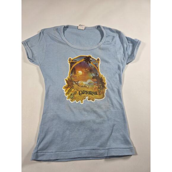 Vintage 80s California T Shirt Light Blue Womens Medium - Picture 1 of 4